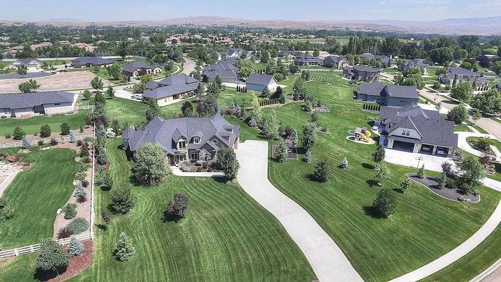 Aerial view of a neighborhood