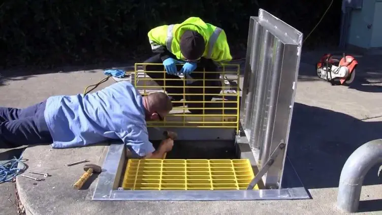 Workers looking down a manhole